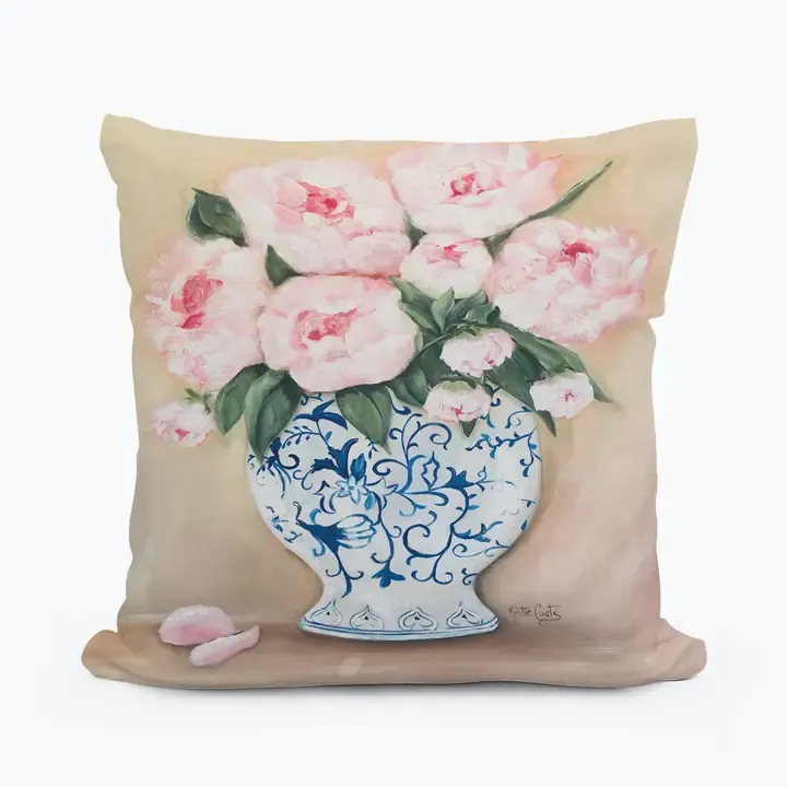VG Kristie Pink Roses in Blue Vase Pillow