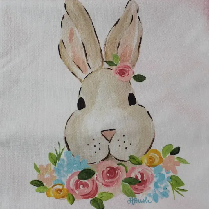 VG Bunny Floral Wreath Pillow Swap