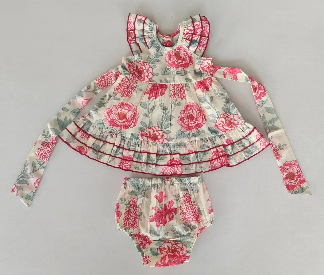 Red Floral Dress w Frill Layers