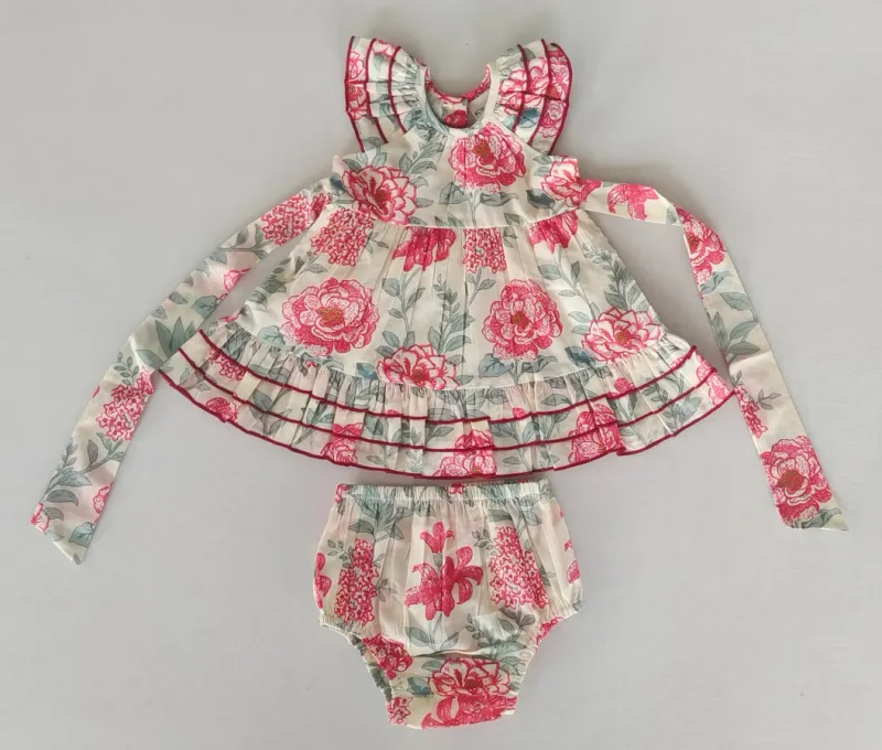 Red Floral Dress w Frill Layers