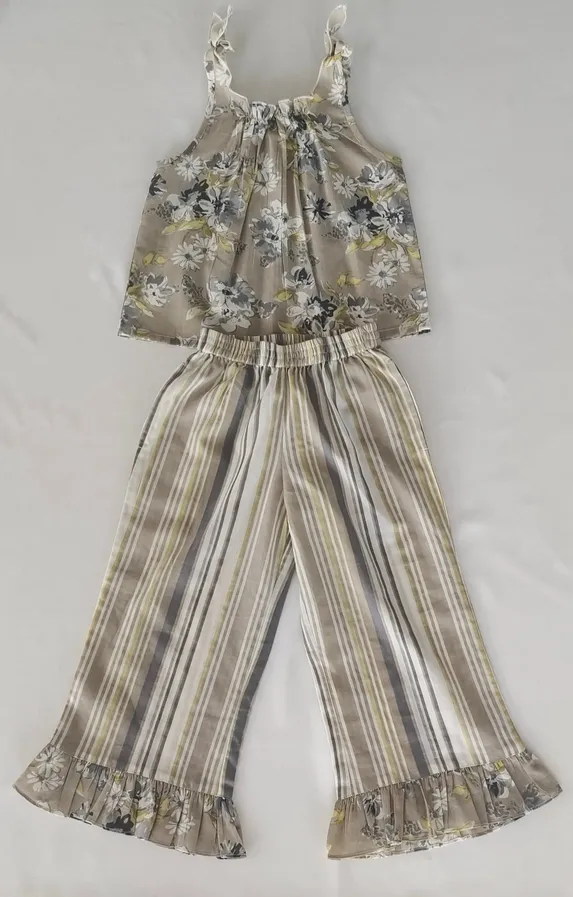 Floral Brown Top &amp; Striped Pants Set