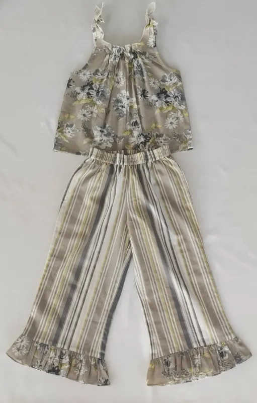 Floral Brown Top &amp; Striped Pants Set