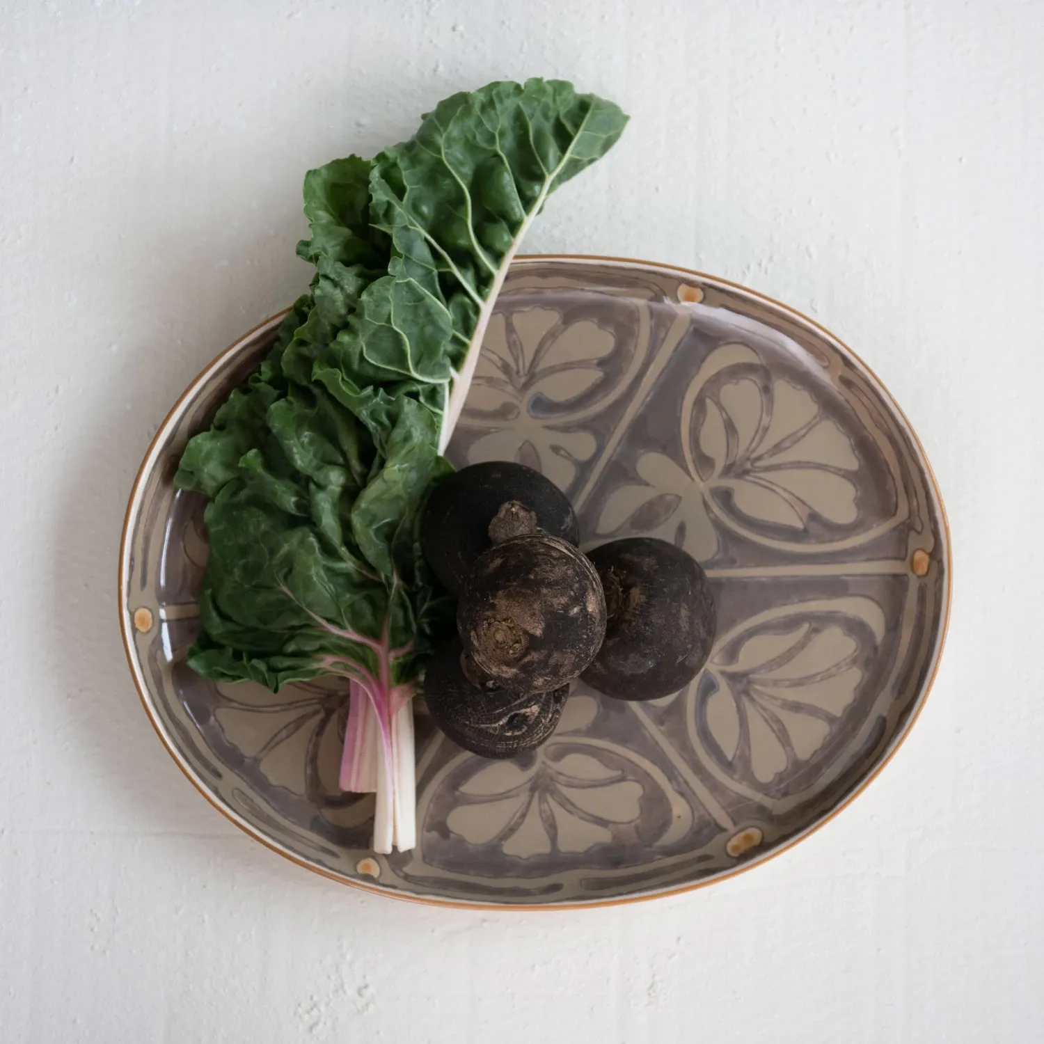 DF6784-Handpainted Stoneware Oval Plate