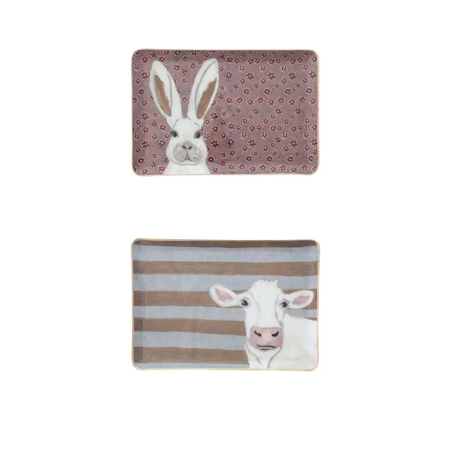 DG0887-Enameled Metal Tray Cow
