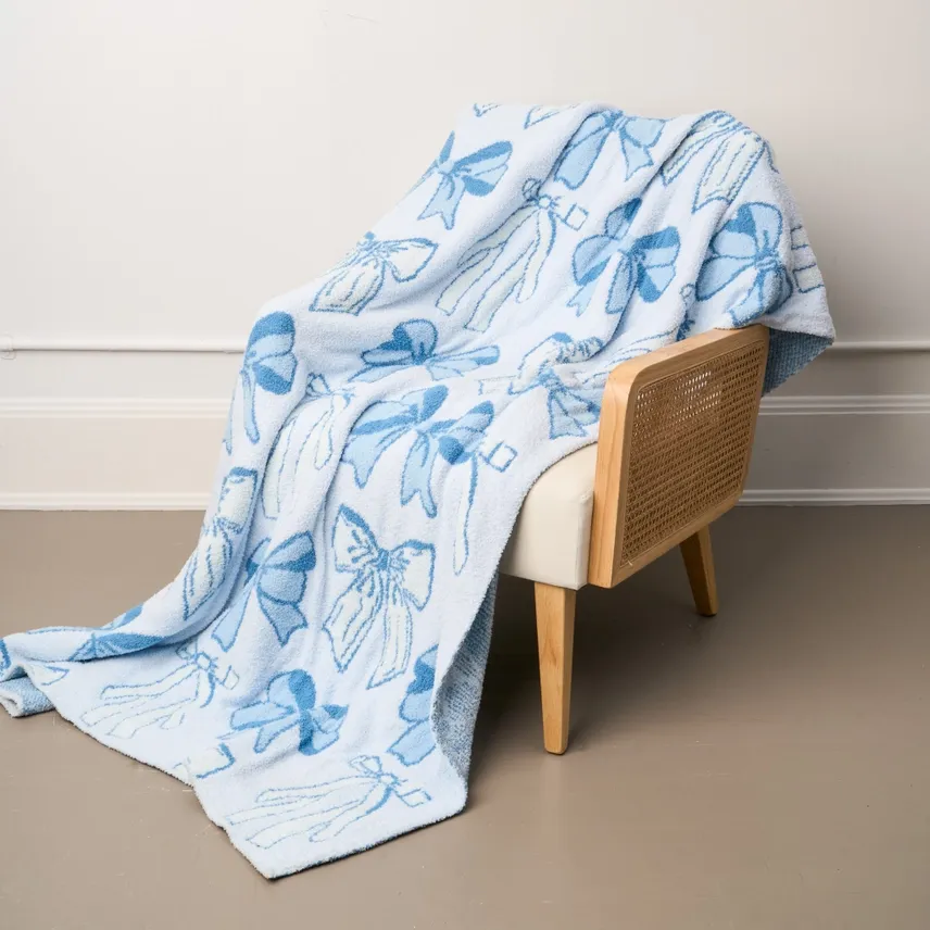 Blushing Bows Blue Luxe Blanket