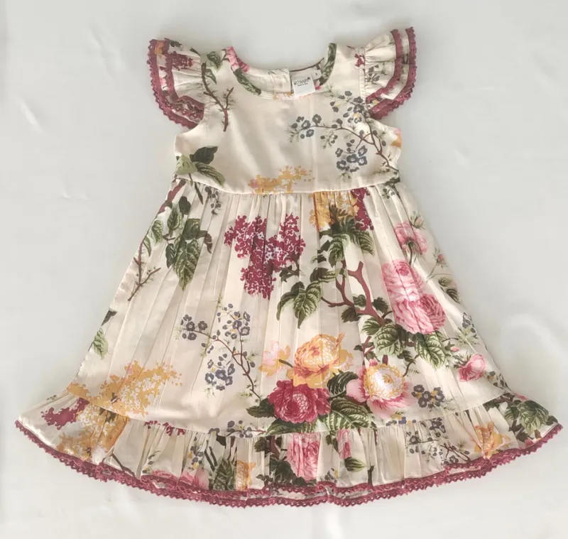 CH Floral/Maroon Trim Dress