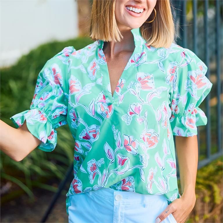 Jessica Pretty Petals Green Top