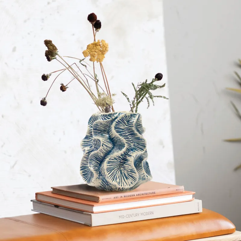 VG Textured Stoneware Vase-Blue