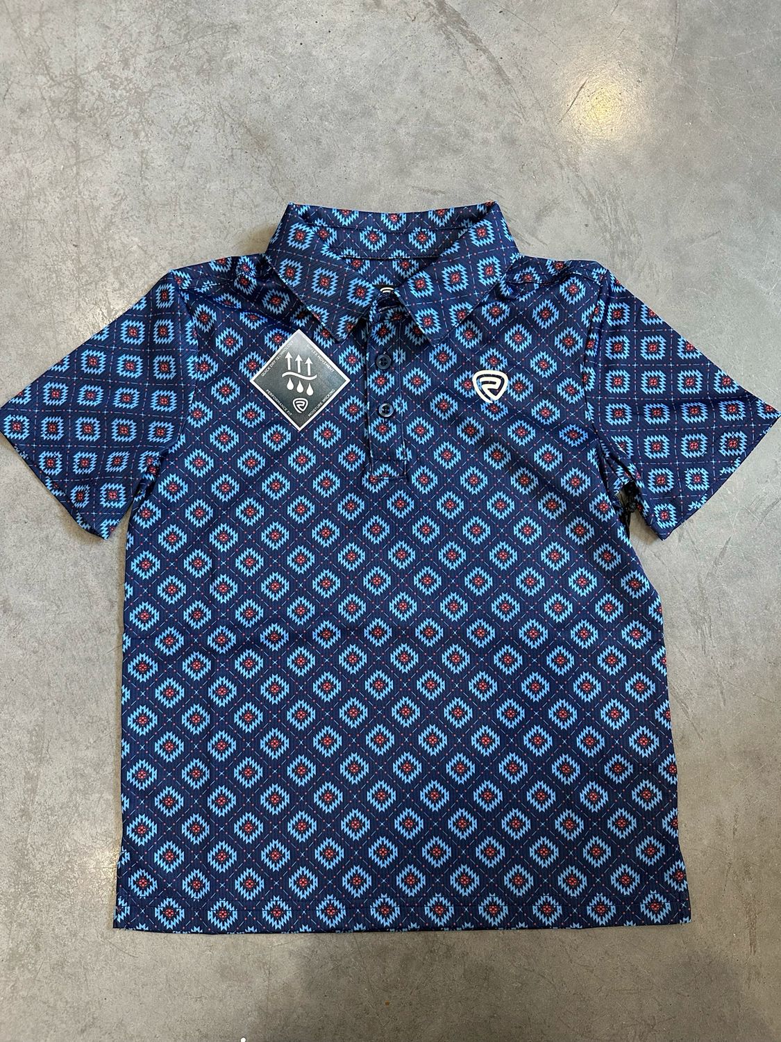 Boys Light Navy Aztec Printed Polo