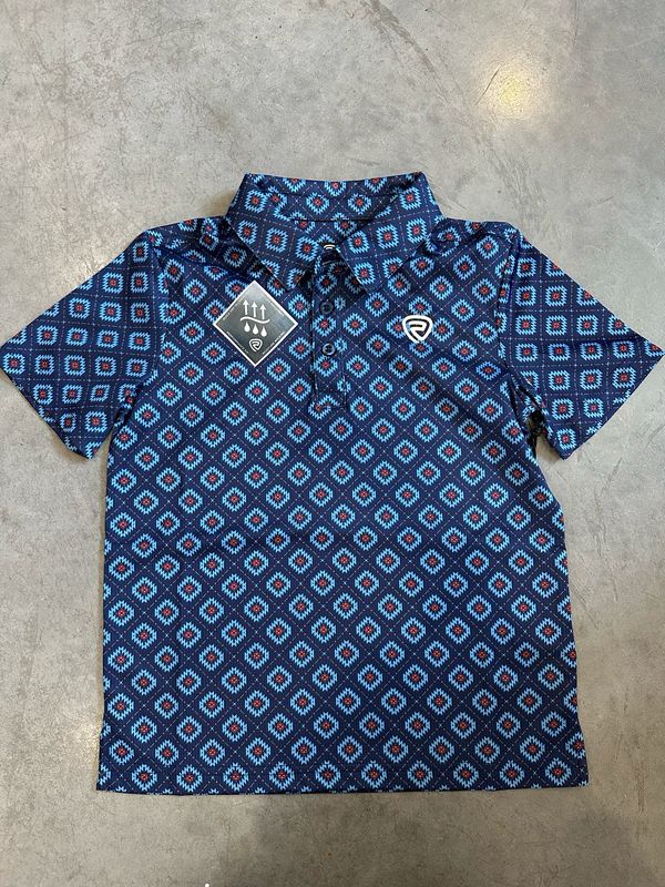 Boys Light Navy Aztec Printed Polo