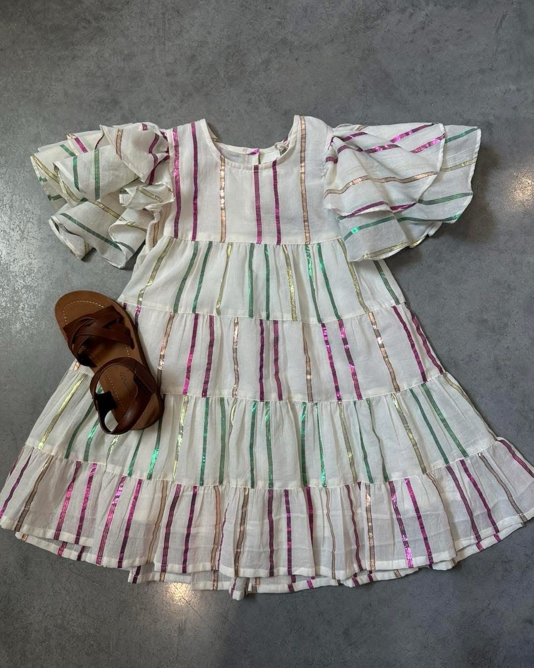 CH Girls Stripe Metallic Ruffle Dress