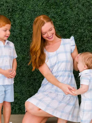 Lt. Blue Windowpane Tired Dress