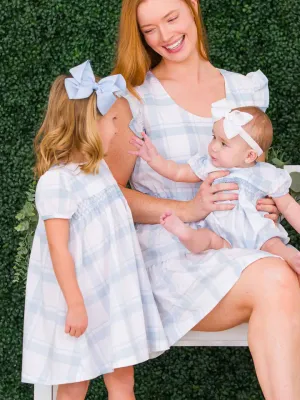 Lt. Blue Windowpane Smocked Dress