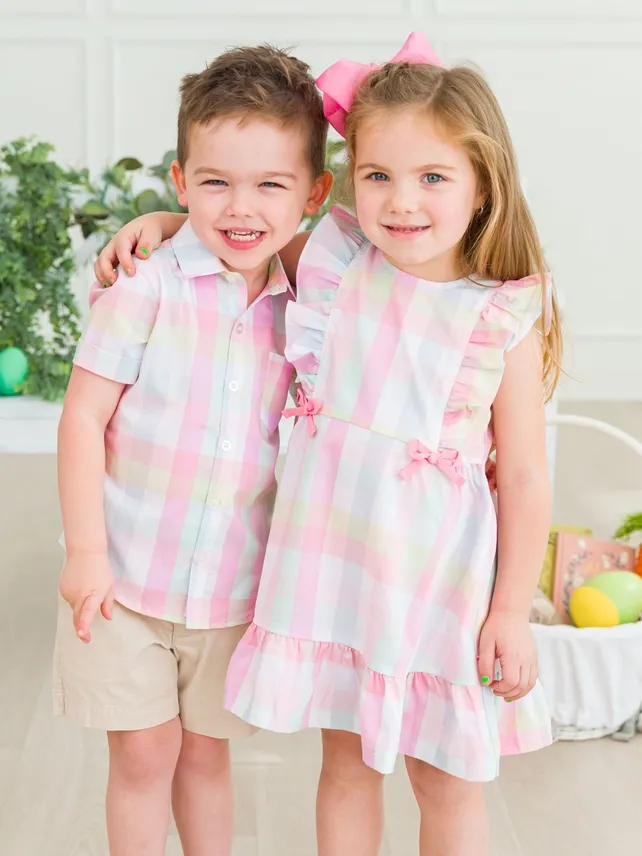 Picnic Plaid Pinafore Bow Dress