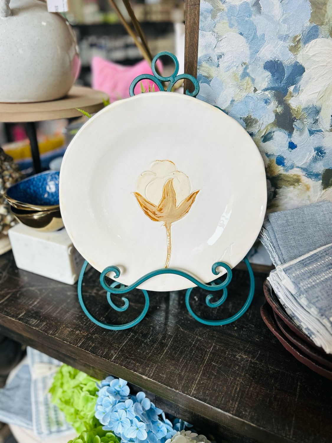 VG Cotton Boll 1 Stem Dinner Plate