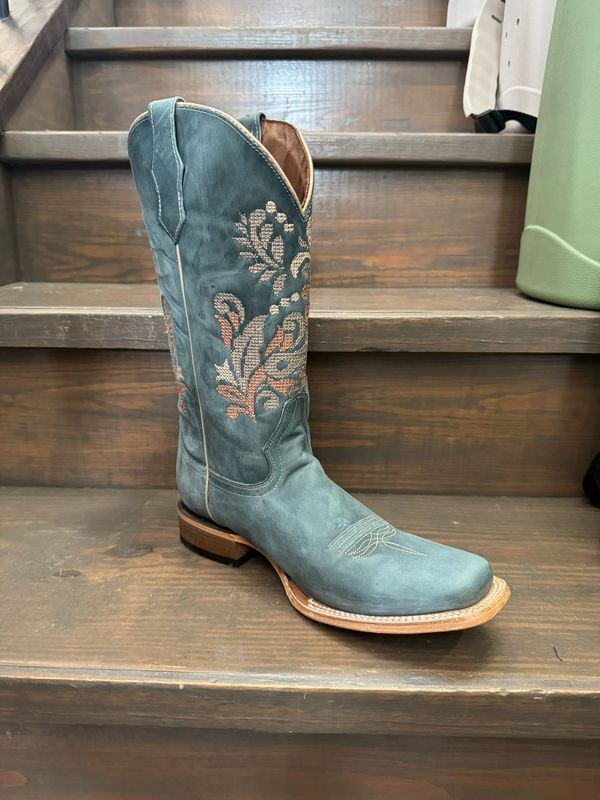 Blue Flowers Emb Square Toe-L6254