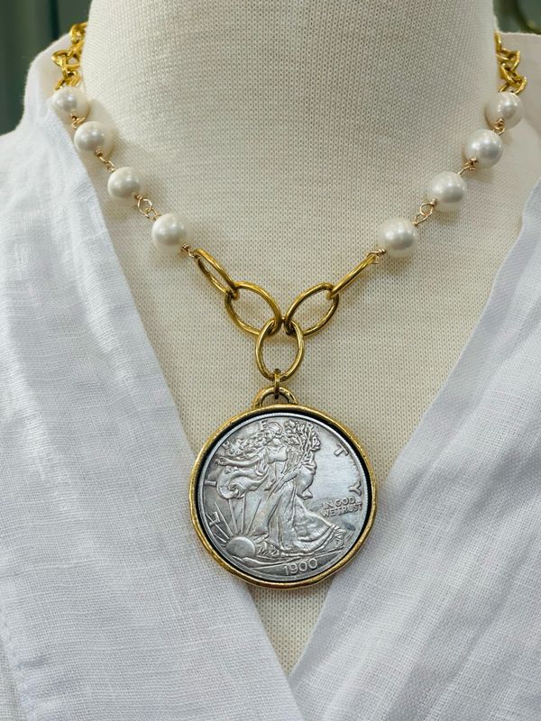 VG Coin Pearl Chain Necklace