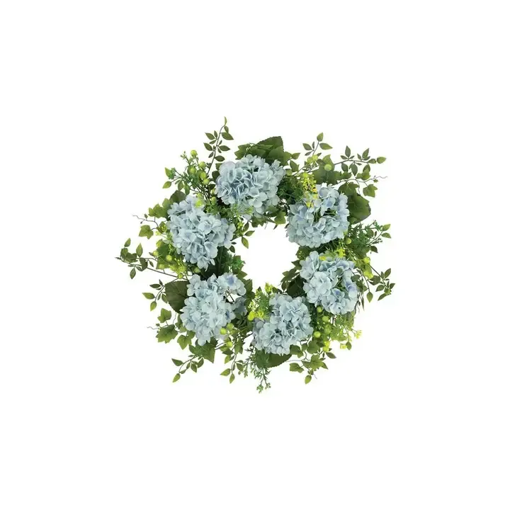 Mixed Hydrangea Berry Wreath 24&quot;-Blue