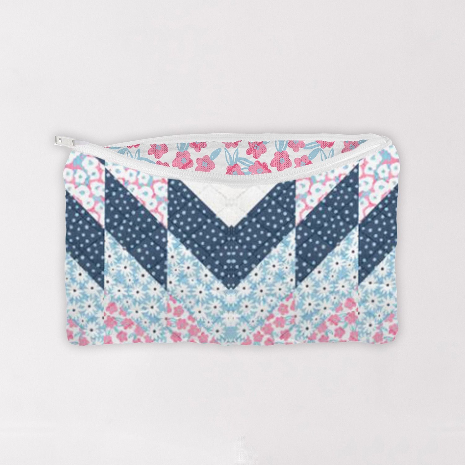 Adeline Patchwork Navy Quilted Makeup Bag