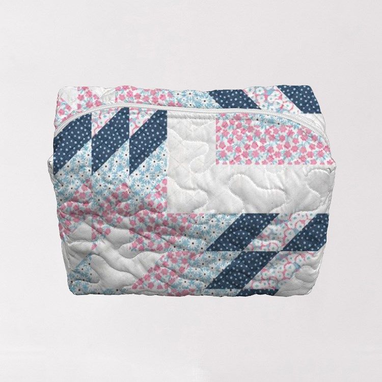Adeline Patchwork Navy Quilted Large Makeup Bag