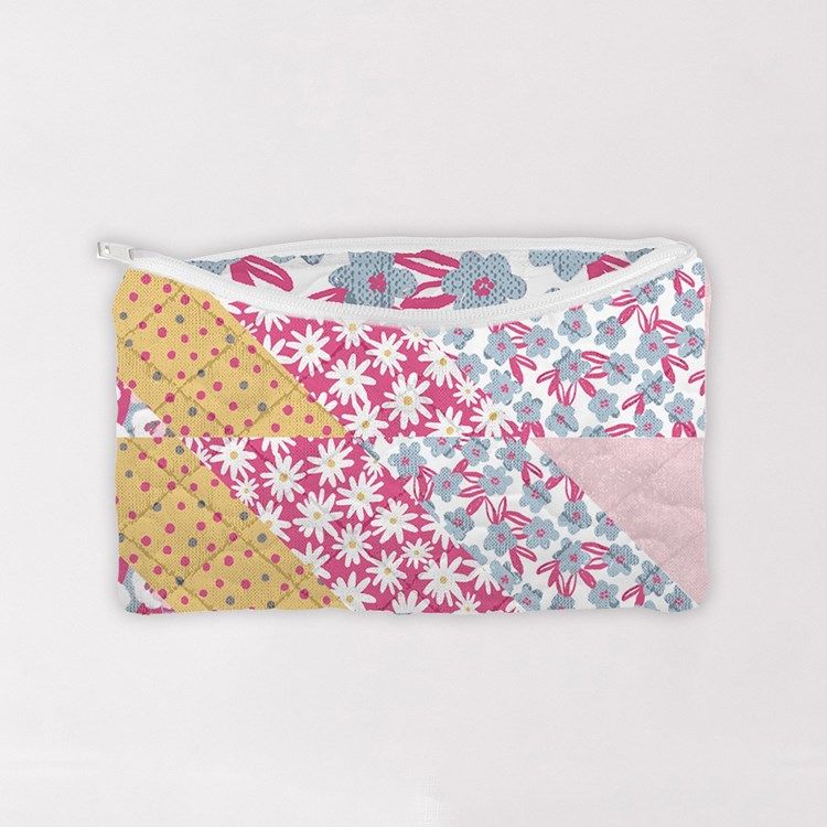 Adeline Patchwork Pink Quilted Makeup Bag