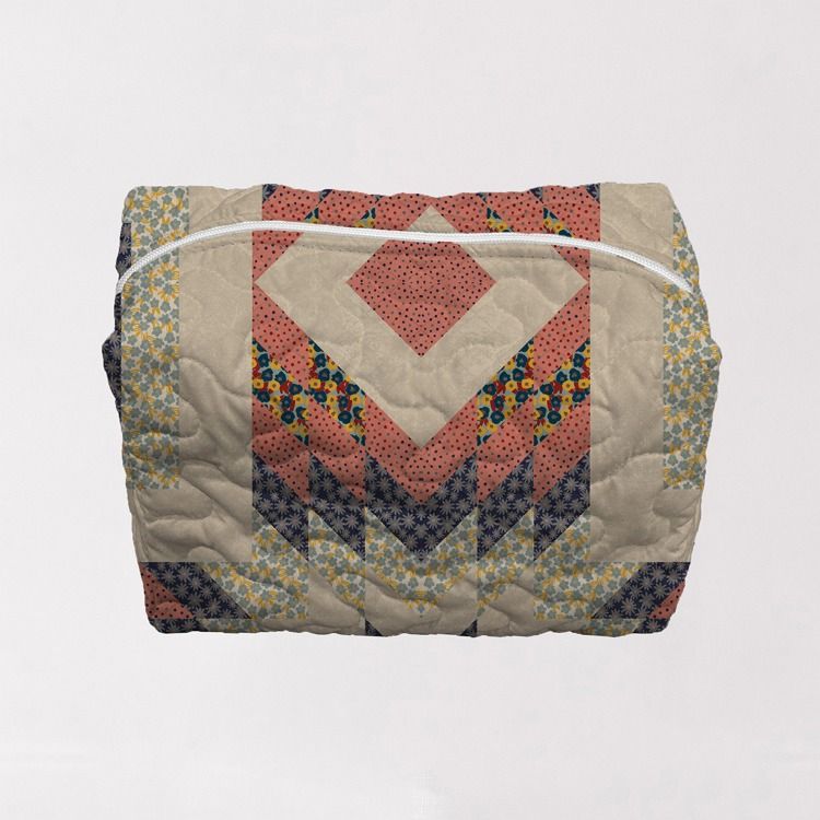 Adeline Patchwork Coral Quilted Large Makeup Bag