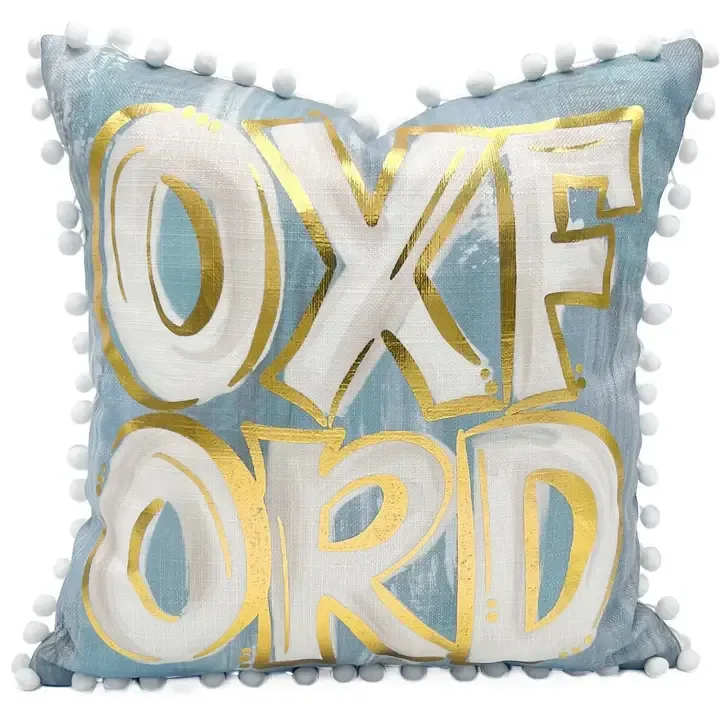 VG Gold Foil Teal Oxford Pillow W/Poms