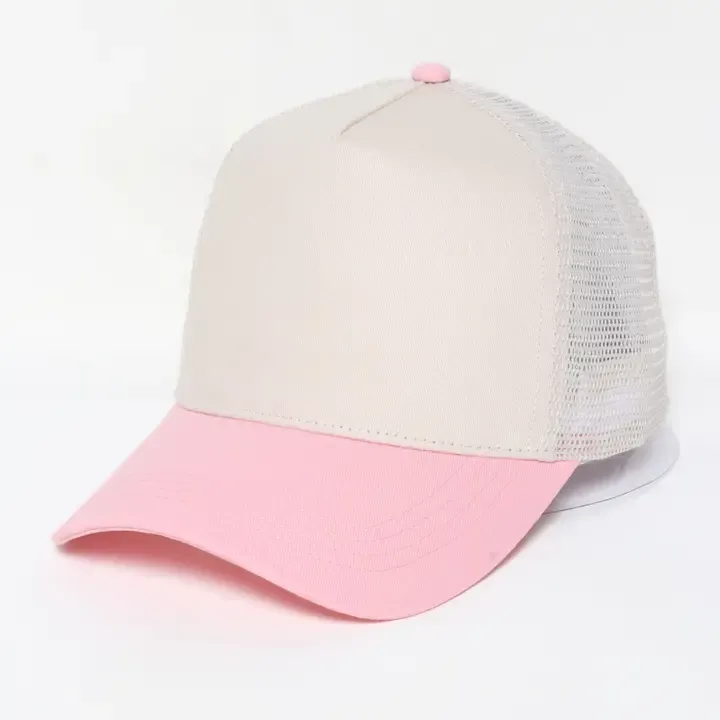 5 Panel Two Tone Mesh Cap-Pink