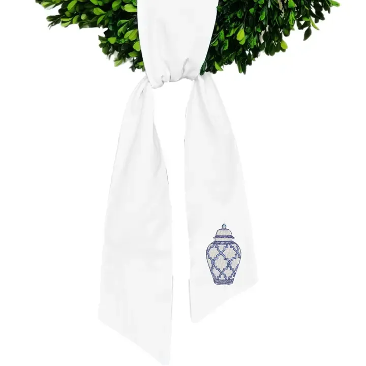 Navy Blue &amp; White Ginger Jar Wreath Sash