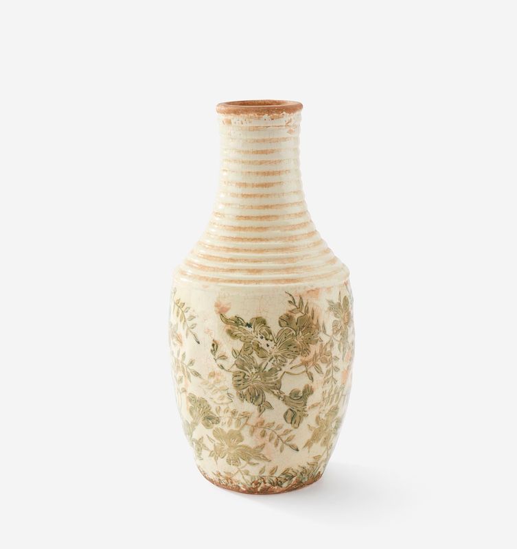 Ceramic Vase W/Green Leaf Sm