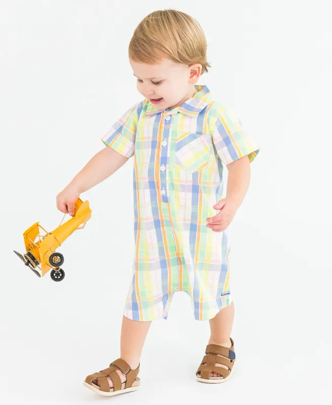 Clubhouse Rainbow Plaid Button Romper