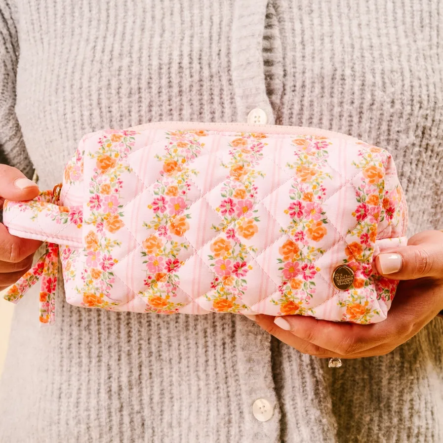 Essentials Quilted Cosmetic Pouch-Petal Parade Pink