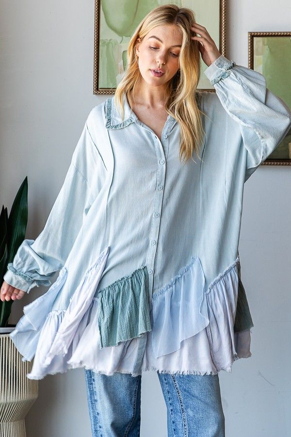 RD Buttoned In Blue Top