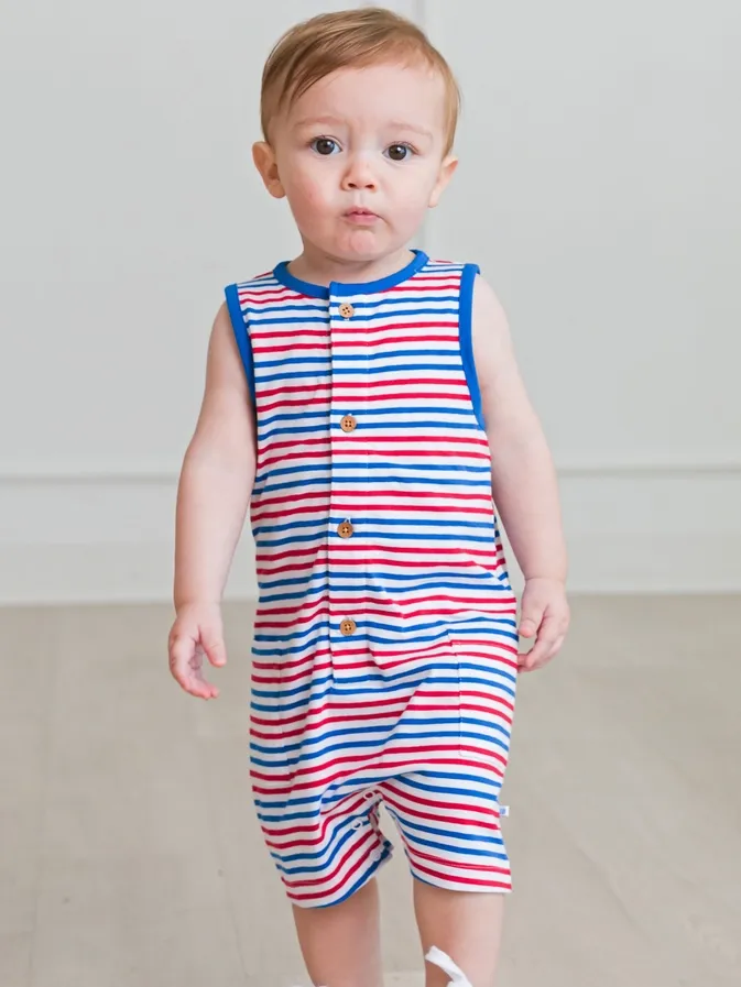 Red/White/Blue Stripe Pocket Romper