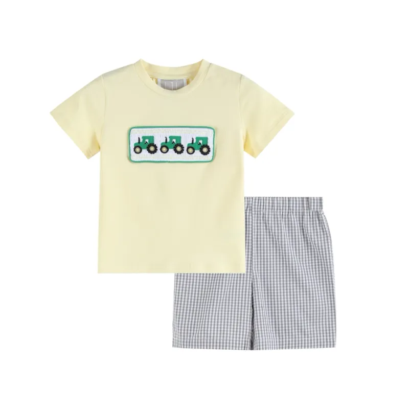 Green Tractor Smocked Short Set