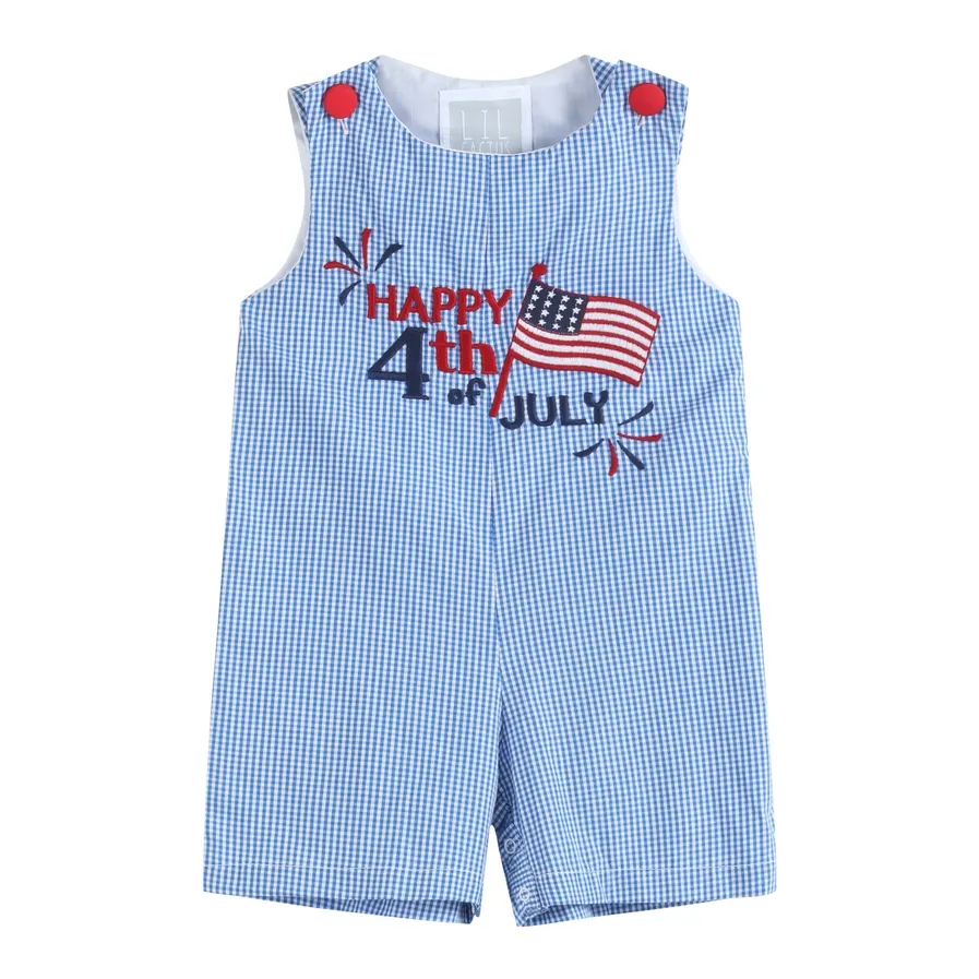 Happy 4th of July Blue Gingham Shortall