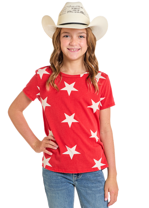 Girls Red Star Print Tee