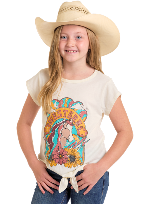 Girls Natural Graphic Tee w Tie
