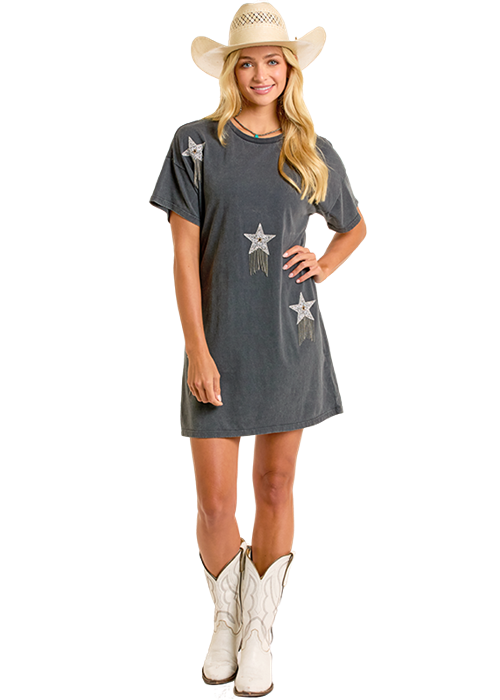 Black Rhinestone Star Tee Dress