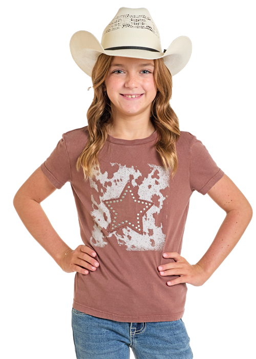 Girls Brown Cowhide Star Tee