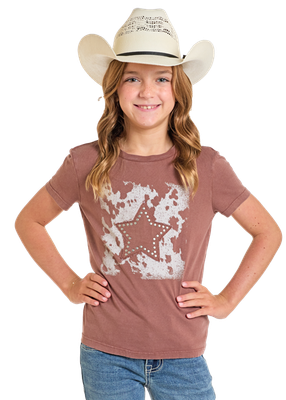 Girls Brown Cowhide Star Tee