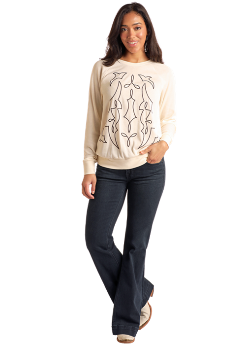 Cream Emb Bootstich Sweatshirt