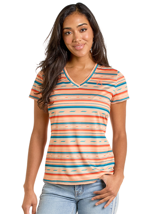 Peach V Neck Perf Tee