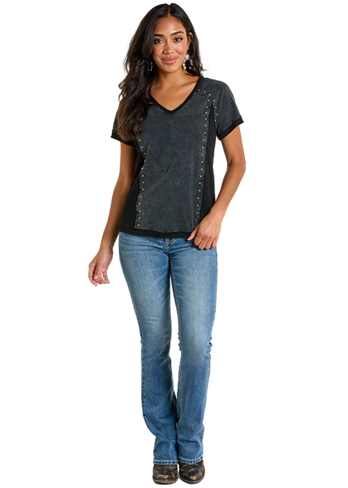 Black Studded Waffle Panel Top