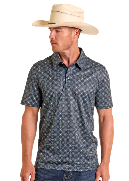 Black Mens SS Polo Snap