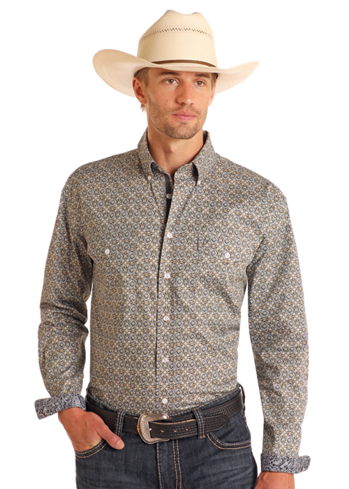 Khaki Mens LS Button