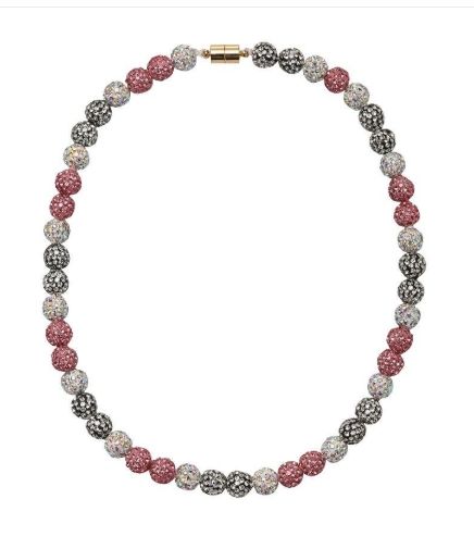 Kids Pink &amp; White Bling Disco Ball Beaded Necklace