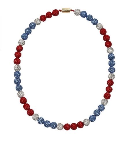 Kids Red, White,&amp; Blue Bling Disco Ball Beaded Necklace