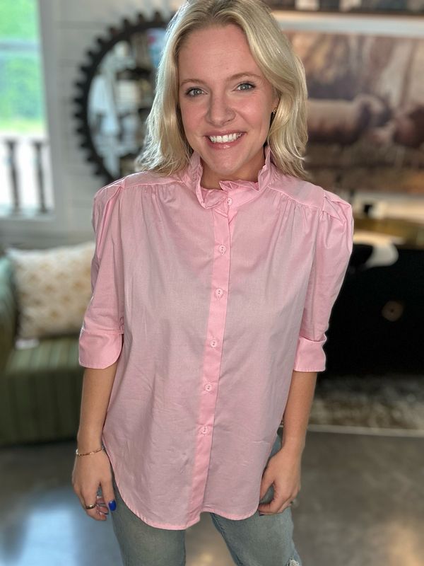 Jodie Pink Ruffle Collar Shirt