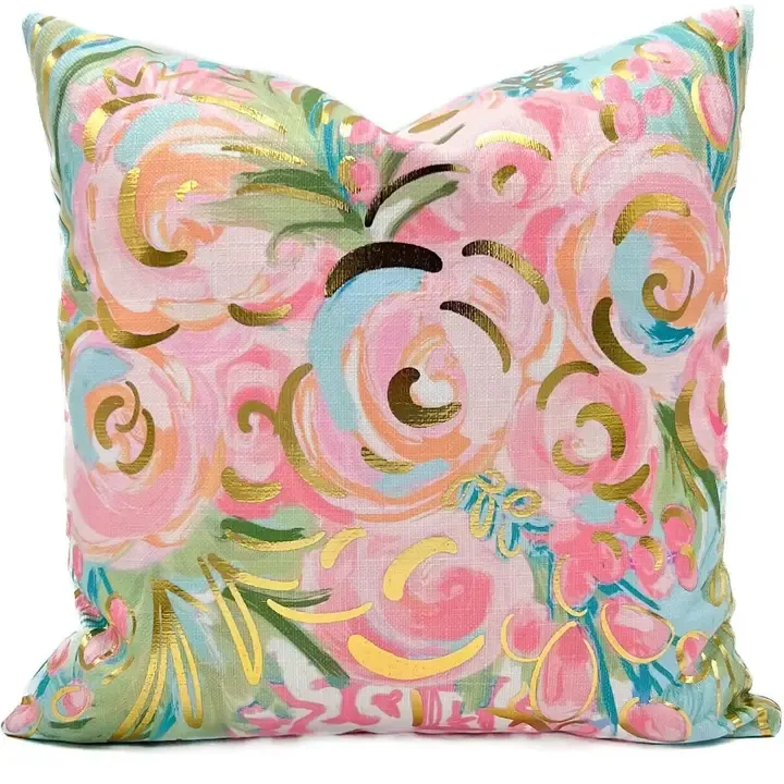 VG Gold Foil Cortnei Chinoiserie Blooms Pillow